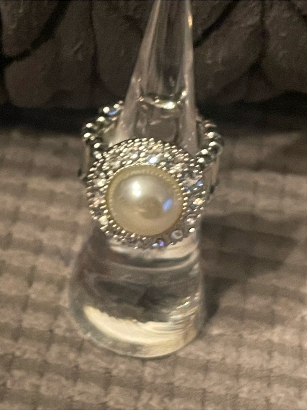 Silver Tone Pearl Halo Stretchy Ring